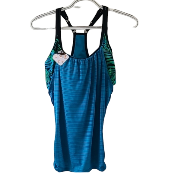ZEROXPOSUR BRAND WOMEN'S TROPICAL BLUE AND BLACK TANKINI WITH BRA SIZE XS - Picture 2 of 14